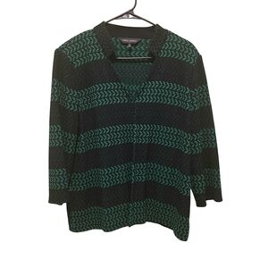 Ming Wang Black & Green Sweater Blazer With Clasp Size Large